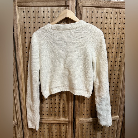 EUC Urban Outfitters Cream Cozy Cropped Cardigan Button Up Sweater Size Large - Picture 4 of 5